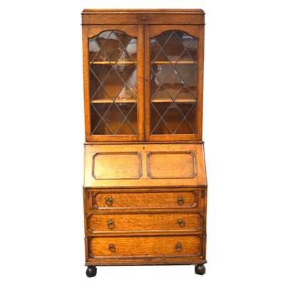 Lot 540 - Oak bureau bookcase