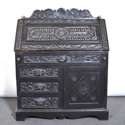 Lot 616 - Victorian carved oak bureau