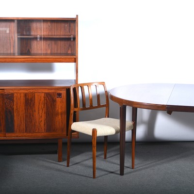 Lot 453 - Danish rosewood dining suite, including table and chairs designed by Niels Møller