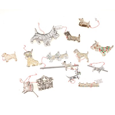 Lot 374 - Fourteen vintage white metal Scottie and Terrier dog brooches, some paste set.