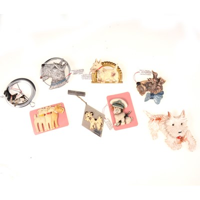 Lot 364 - Eight large novelty celluloid and plastic Scottie and Terrier dog brooches/clip