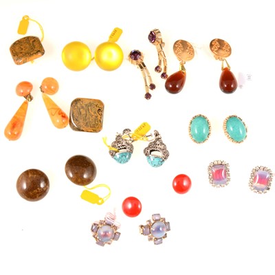 Lot 370 - Eleven pairs of large vintage earrings for non-pierced ears,  Reja, Farah Lister Loon.