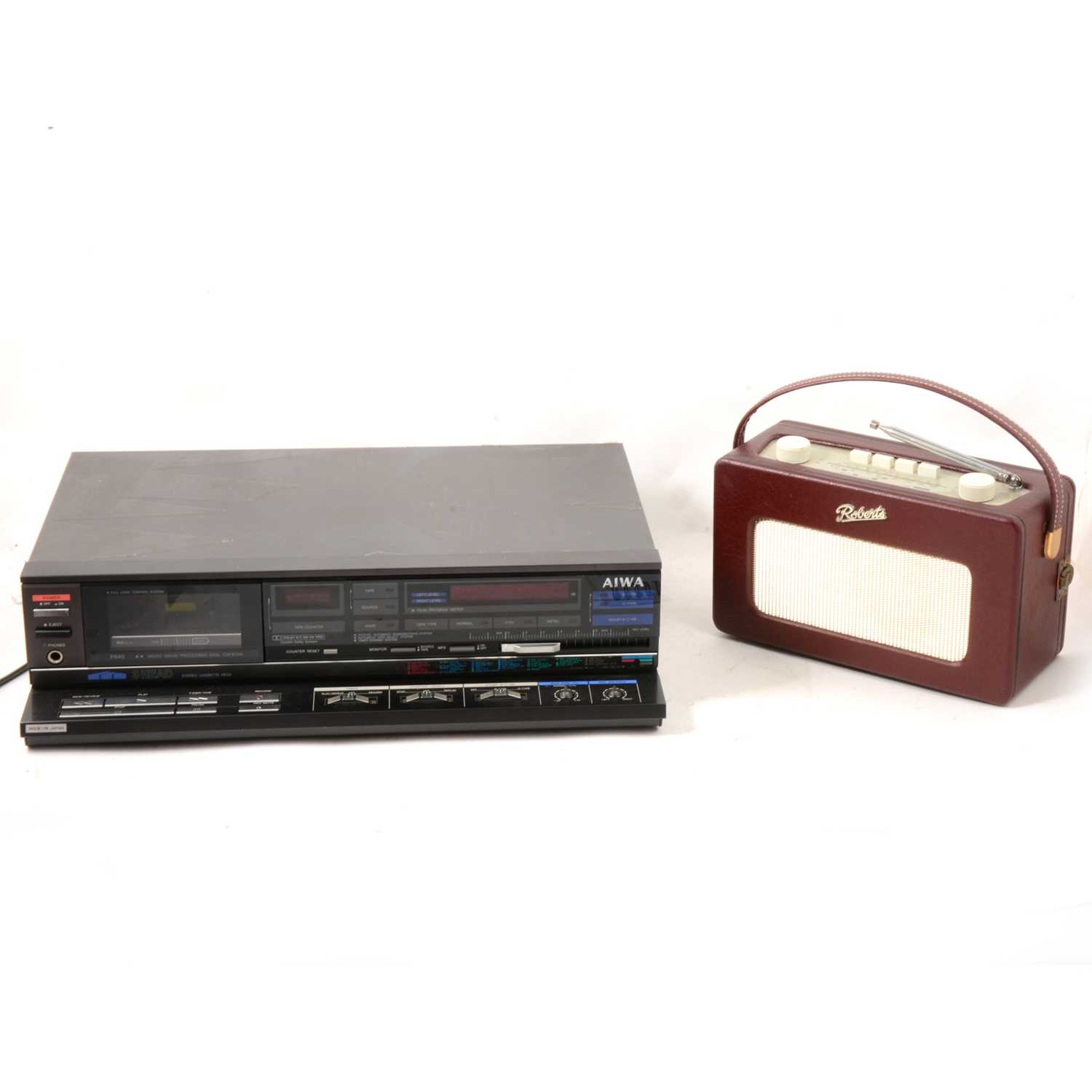 Lot 14 - A retro Aiwa F640K cassette player; Roberts Revival portable radio