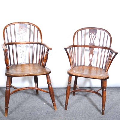 Lot 539 - Two Victorian yew and ash Windsor chairs