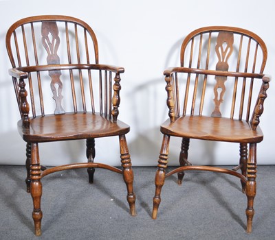 Lot 535 - Pair of Victorian elm and ash Windsor chairs