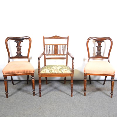 Lot 220 - Edwardian mahogany open armchair and a pair of Victorian rosewood chairs.