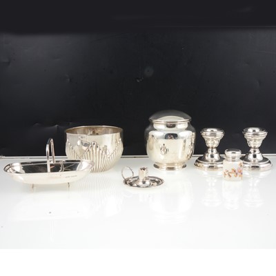 Lot 289 - Silver tea caddy, Levi and Salaman, Birmingham 1918, and other silver items.