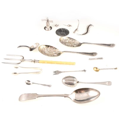 Lot 291 - A silver tea infuser, George Gray, London 1893, plus other silver, plated and white metal wares.