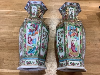 Lot 112 - Pair of Cantonese famille rose hexagonal vases.