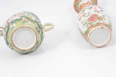 Lot 108 - Assorted Cantonese famille rose vases and large teapot.