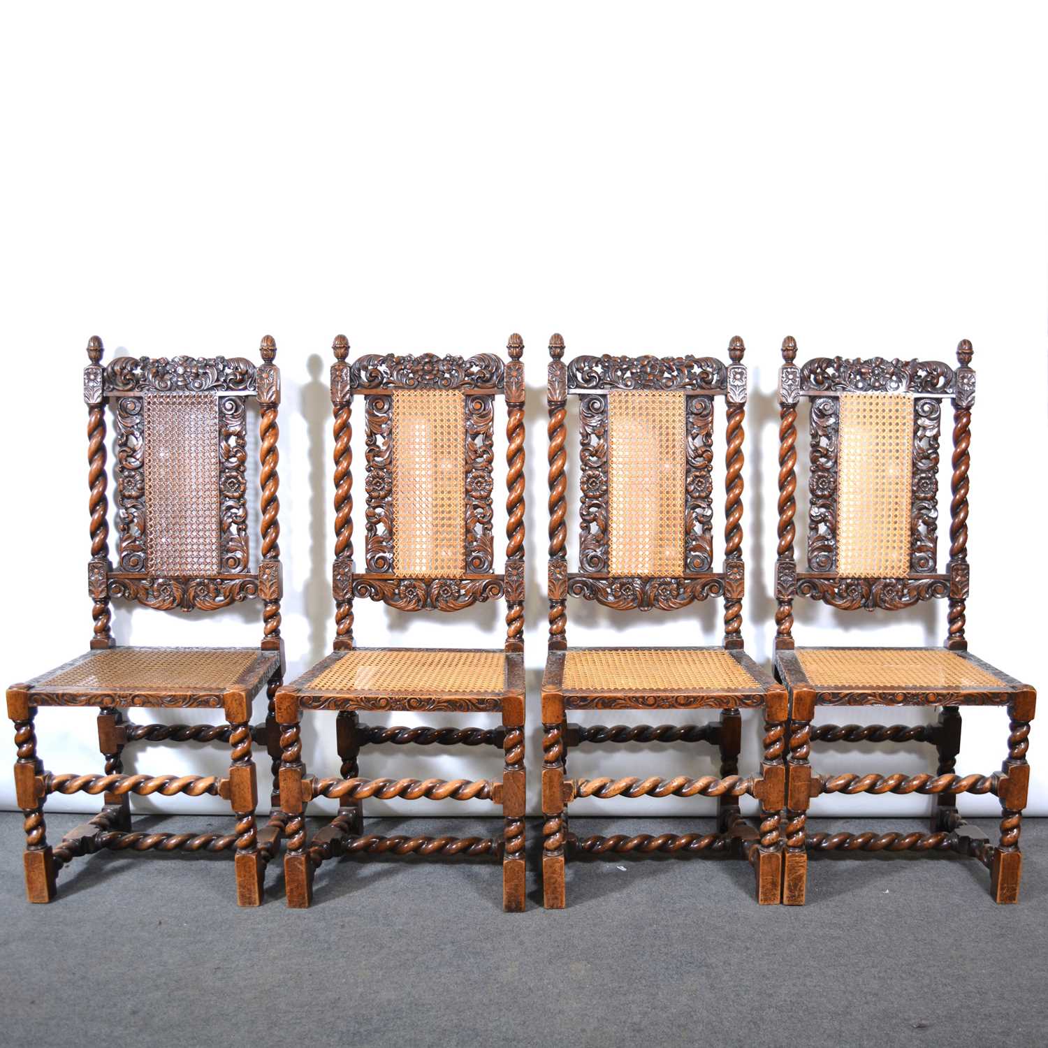 Carolean Style Chair Lot 542 - Set of six Carolean style oak dining chairs