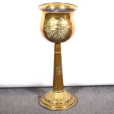 Lot 636 - Arts and Crafts style brass pedestal jardiniere.