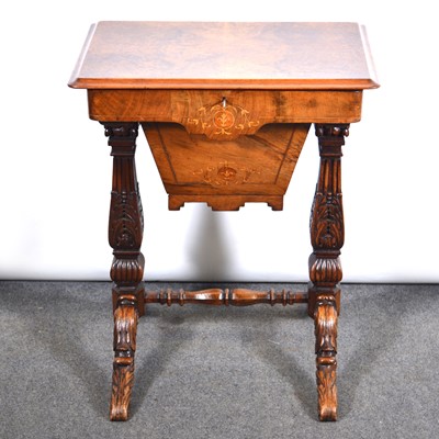 Lot 585 - Victorian burr walnut work table