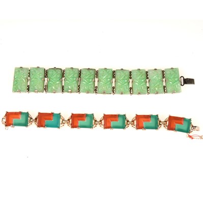 Lot 329 - Two vintage bracelets, faux jade and cornelion.