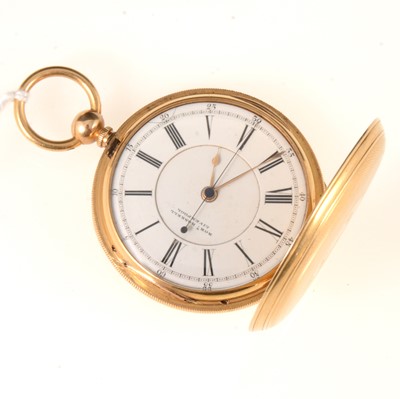 Lot 394 - Rob't Roskell Liverpool - an 18 carat yellow gold full hunter pocket watch