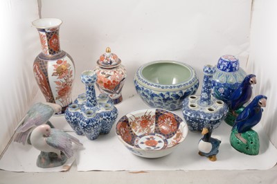 Lot 119 - Modern Chinese blue and white tulip vases, and other Oriental wares.