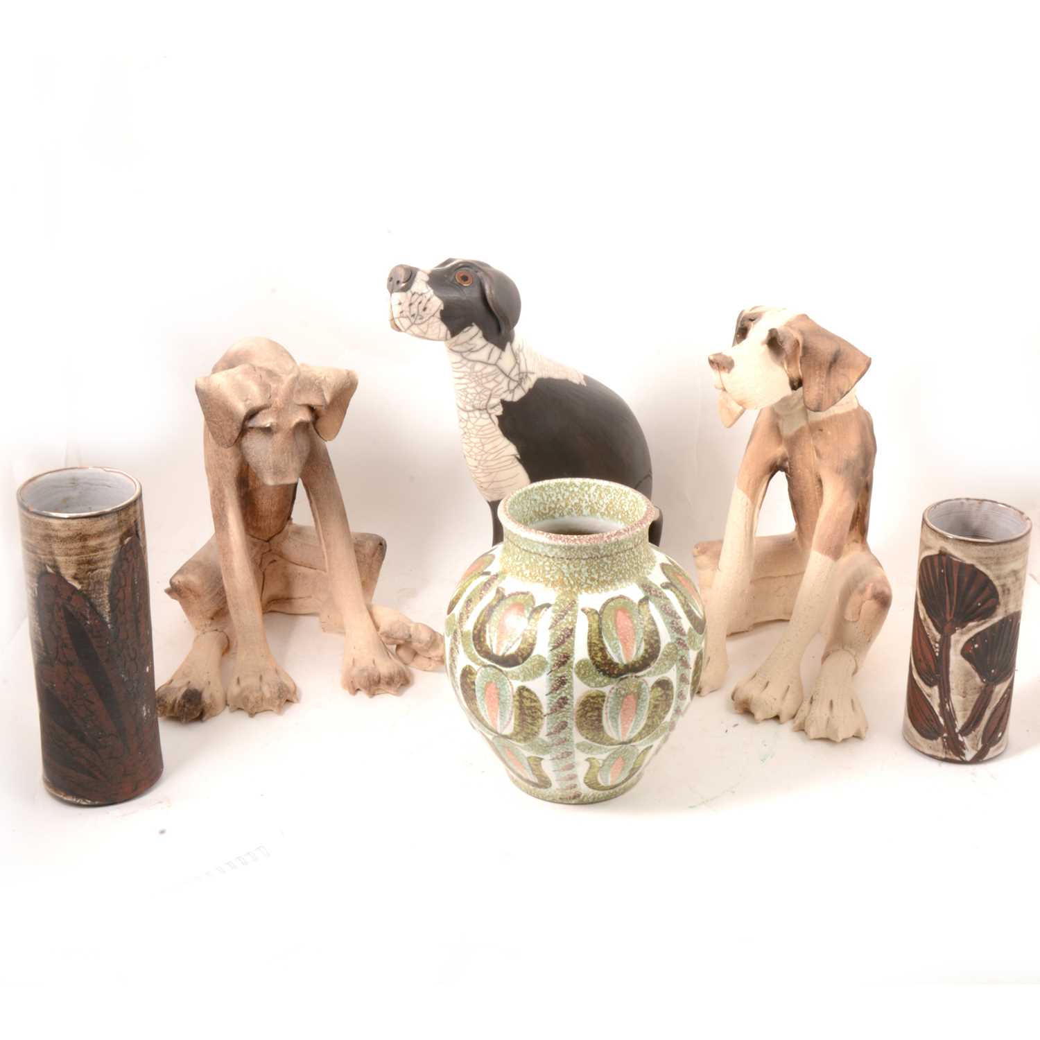 Lot 75 - Contemporary ceramic models of dogs, plus other studio ceramic wares.