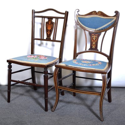 Lot 570 - A pair of Edwardian inlaid mahogany nursing chairs, Adam style