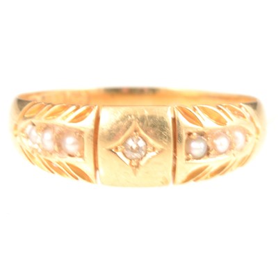 Lot 303 - 15 carat gold seed pearl and diamond ring.