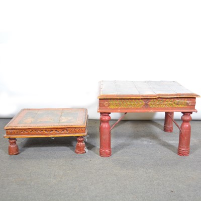 Lot 434 - Two Indian painted hardwood square tables.