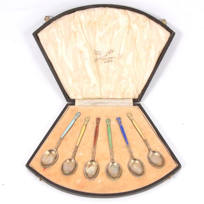 Lot 282 - Set of six silver gilt and enamelled coffee spoons