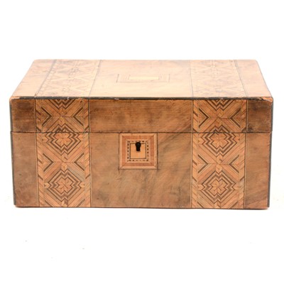 Lot 236 - Walnut workbox with Tunbridge style parquetry inlay.