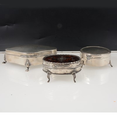 Lot 278 - Three silver jewe/ring boxes, one with tortoiseshell cover.