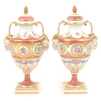 Lot 82 - Pair of Dresden porcelain vase and covers, late 20th Century.
