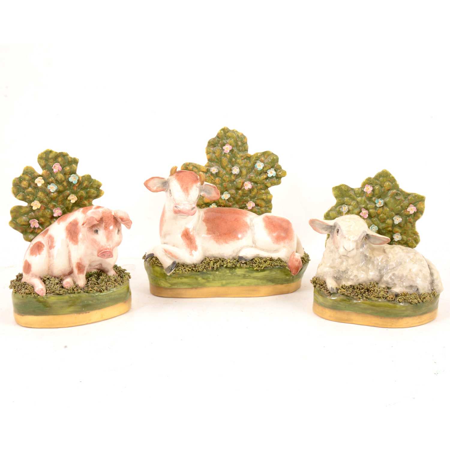 Lot 101 - Three Staffordshire & Chelsea Figurine Co limited edition animal bocage models