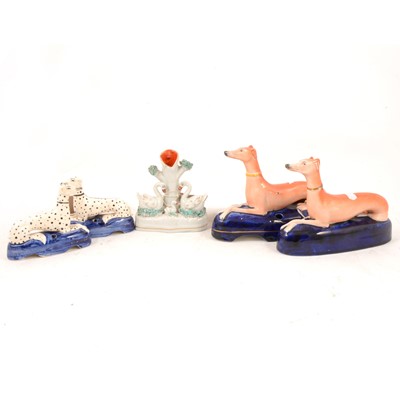 Lot 131 - Staffordshire dogs and spill holder.