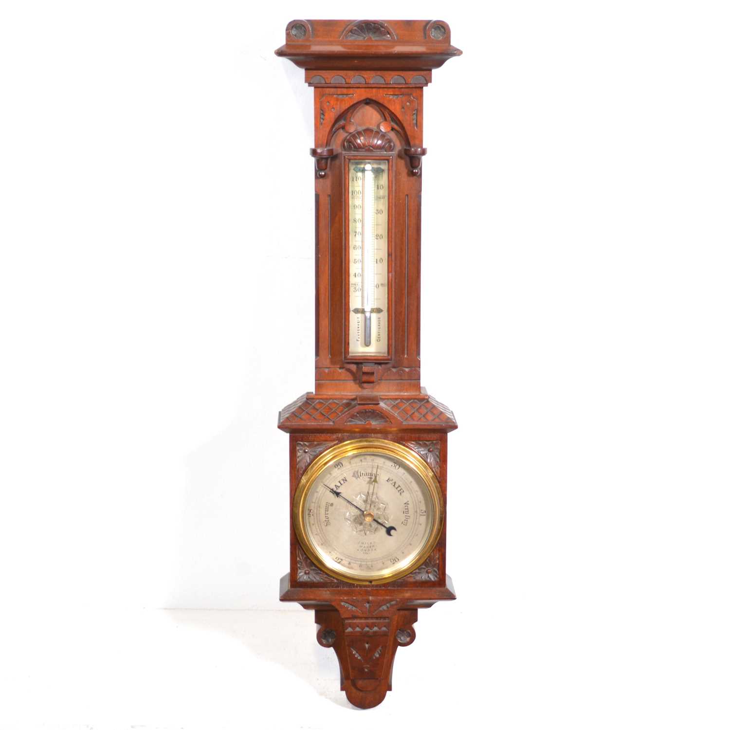 Lot 356 - Edwardian walnut aneroid barometer