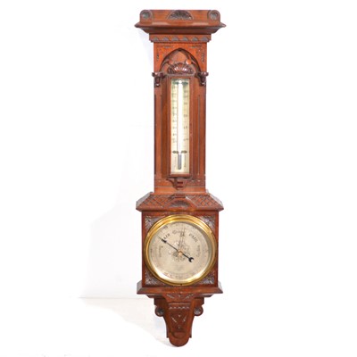 Lot 356 - Edwardian walnut aneroid barometer