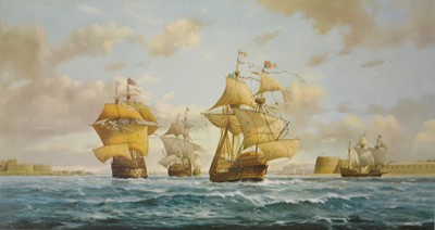 Lot 435 - After Peter Power - The Mary Rose and Henry Grace a Dieu Leaving Portsmouth Harbour 1545.