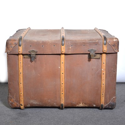 Lot 549 - Large canvas a wooden bound travelling trunk