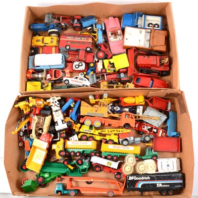Lot 227 - Two trays of loose die-cast model vehicles and cars and a wooden piano