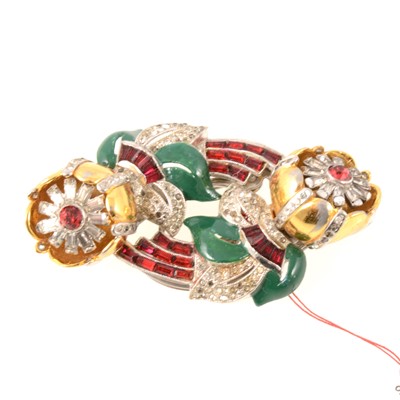 Lot 337 - Coro Duette - "Quivering Camellias" en-tremblant double dress clip with brooch fitting.