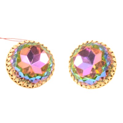 Lot 321 - Elsa Schiaparelli of New York - a pair of signed "water melon" faux tourmaline earclips.