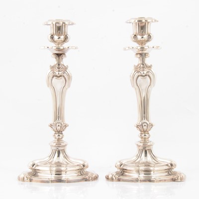 Lot 246 - Pair of French silver candlesticks by Martial Fray.