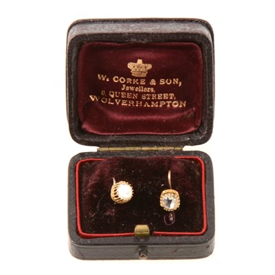 Lot 287 - Pair of rose cut paste earrings in vintage box Corke & Sons Wolverhampton.