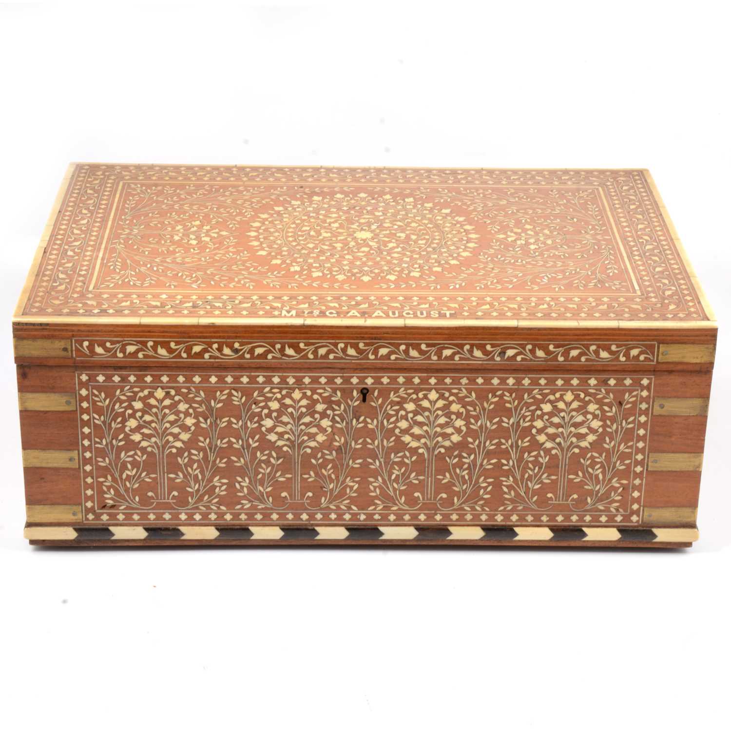 Lot 137 - Indian ivory inlaid box, Hishiarpur.