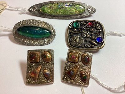 Lot 328 - Vintage colourful jewellery , enamel, pewter, bakelite, faux opal jewellery, Thomas L Mott, Miracle.