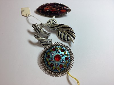 Lot 328 - Vintage colourful jewellery , enamel, pewter, bakelite, faux opal jewellery, Thomas L Mott, Miracle.