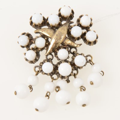 Lot 324 - Mitchel Maer for Christian Dior - white beaded brooch with five strand fringe.