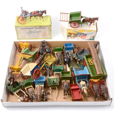 Lot 321 - Tray of painted lead farm horse-drawn figures.