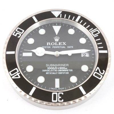 Lot 389 - Rolex Oyster Perpetual Submariner dealers display clock, black dial with black bezel