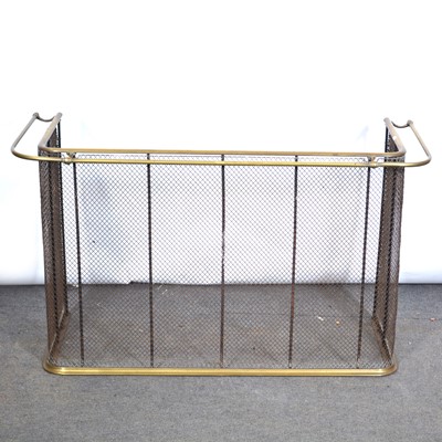 Lot 535 - Edwardian brass and mesh fire guard with hanging rail.