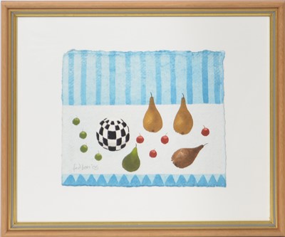 Lot 392 - Mary Fedden - Still life with pears, cherries and a ball, 2005.