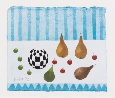 Lot 392 - Mary Fedden - Still life with pears, cherries and a ball, 2005.