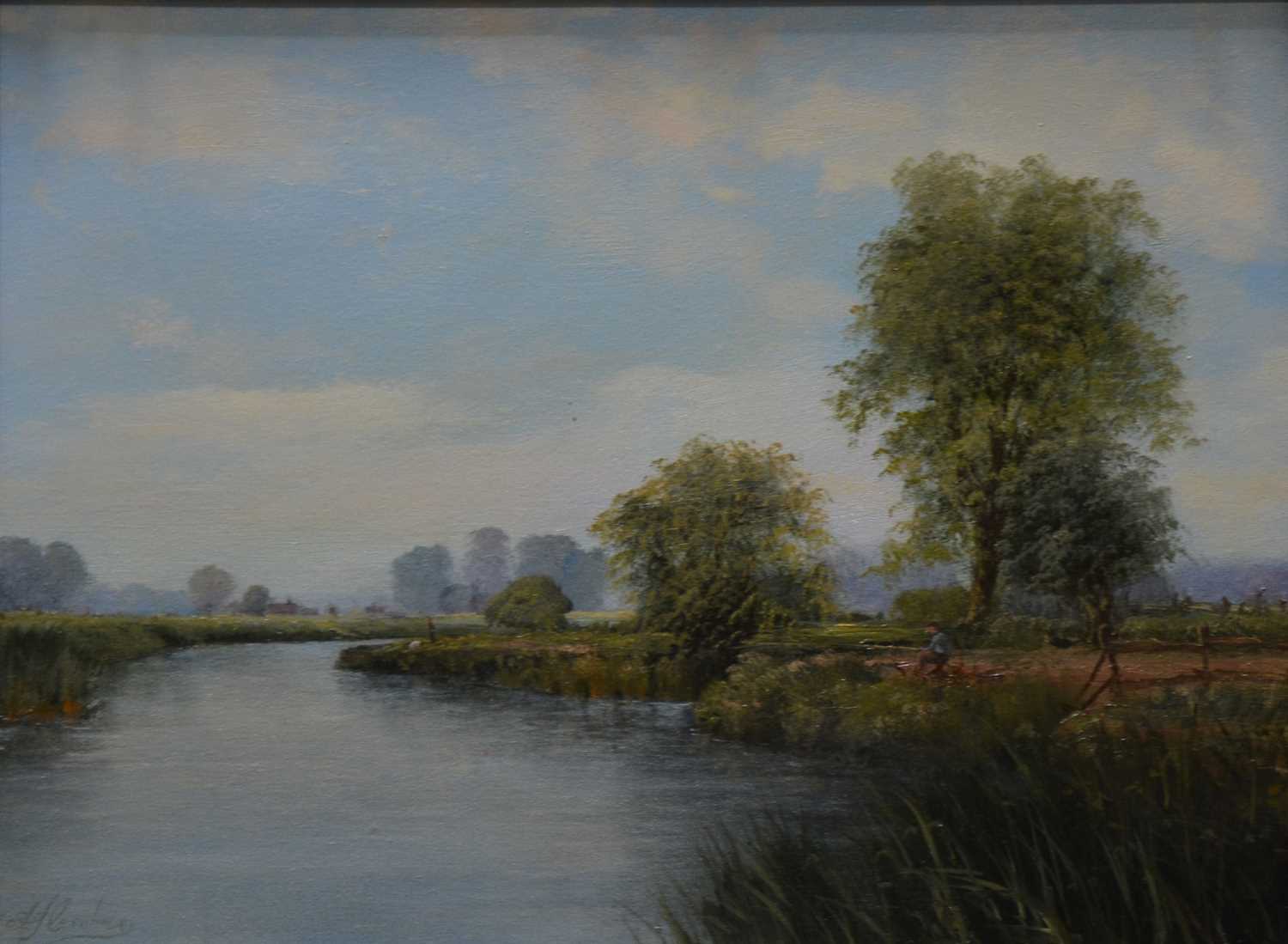 Lot 360 - Pair of river landscapes, oil on canvas.