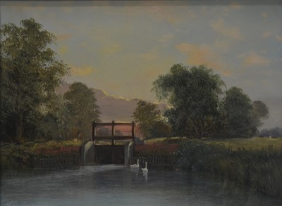 Lot 360 - Pair of river landscapes, oil on canvas.